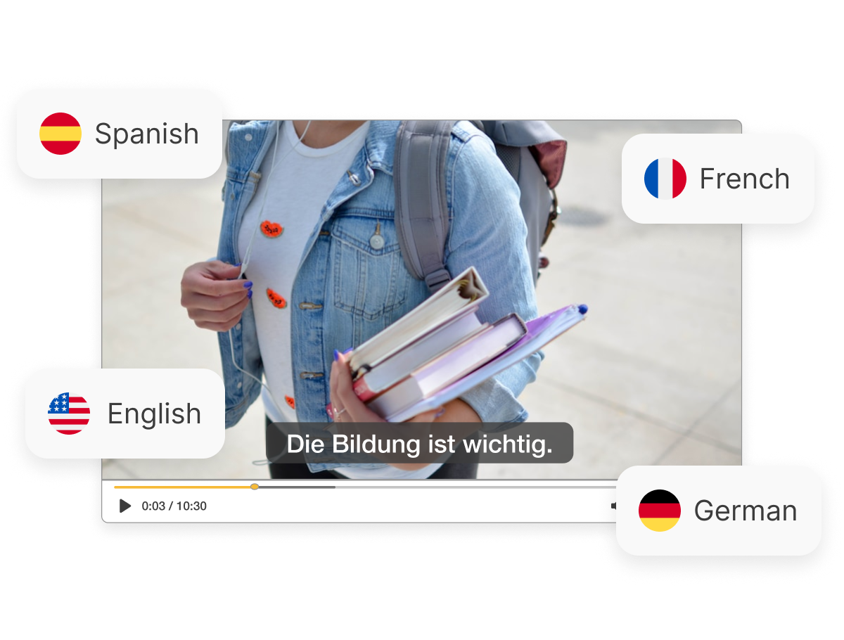 Visla's education marketing with automatic translation and subtitles for global accessibility.